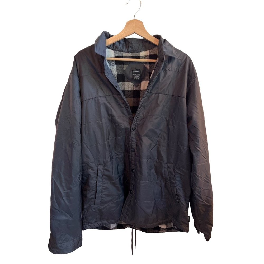 Dickies Blue Jacket Coat Flannel Checkered Lined Men's Size XL Snap Closure